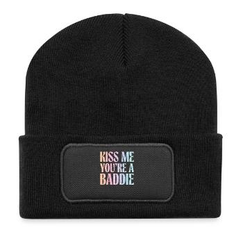 Küss mich du Baddie. - Recycelte Patch Beanie - Schwarz - Vorne