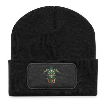 Meeresschildkröten-Mandala Traumfänger-Boho - Recycelte Patch Beanie - Schwarz - Vorne