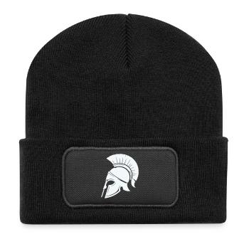 Spartanischer Helmschutz Grafik Blau - Recycelte Patch Beanie - Schwarz - Vorne