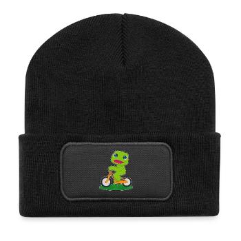 Frosch Fahrrad - Recycelte Patch Beanie - Schwarz - Vorne