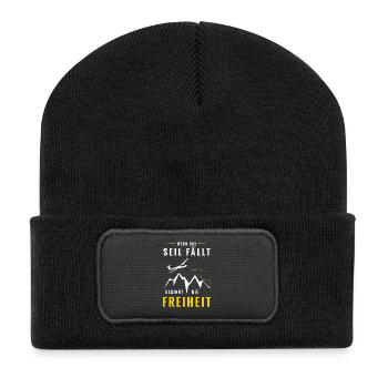 Wenn das Seil fällt beginnt Freiheit - Recycelte Patch Beanie - Schwarz - Vorne
