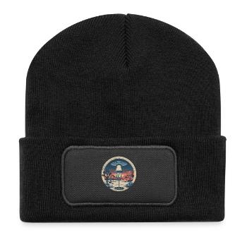 Disc Golf Putter UFO Korb Retro Vintage Wüste Nach - Recycelte Patch Beanie - Schwarz - Vorne