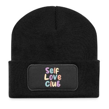 Self Love Club Pastelldruck - Recycelte Patch Beanie - Schwarz - Vorne