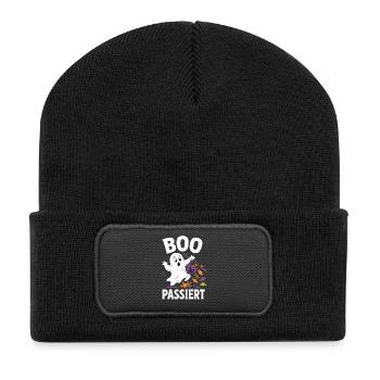 Boo passiert – Halloween-Geist mit Bonbons - Recycelte Patch Beanie - Schwarz - Vorne