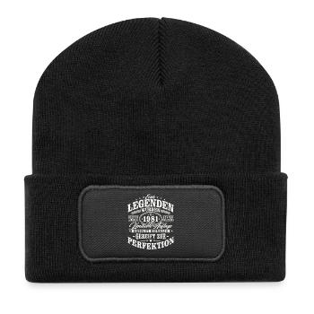 1981 Jahrgang geboren Geburtstag Vintage  - Recycelte Patch Beanie - Schwarz - Vorne