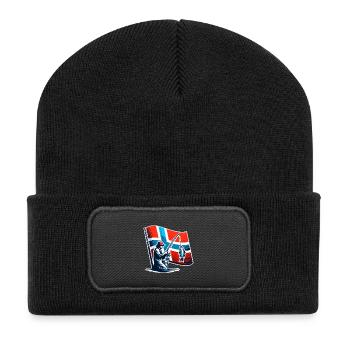 Norwegen Angler Motiv - Recycelte Patch Beanie - Schwarz - Vorne