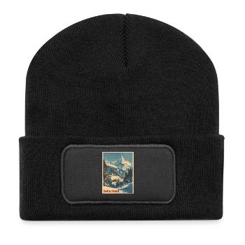 Switzerland Matterhorn Landscape Vintage Illustration - Recycled Patch Beanie - black - Front