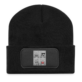 Cats, American, Wirehaired, Cat - Recycled Patch Beanie - black - Front