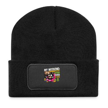 Gamer Gaming Cat Ramen Video Game - Recycelte Patch Beanie - Schwarz - Vorne