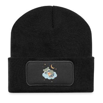 Raccoon and squirrel sleeping - Recycled Patch Beanie - black - Front