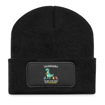 Teachersaurus Teacher Humor with Little Dinosaur - Recycled Patch Beanie - black - Front