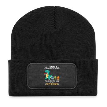 Teachersaurus Teacher Humor with Little Dinosaur - Recycled Patch Beanie - black - Front