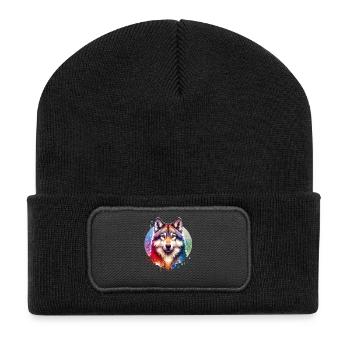 Wolfdog Motif - Recycled Patch Beanie - black - Front