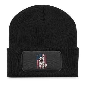French Bulldog US Französische Bulldogge - Recycled Patch Beanie - black - Front
