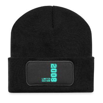 2008 Jahrgang Vintage Geburtstag Geschenk Retro - Recycelte Patch Beanie - Schwarz - Vorne