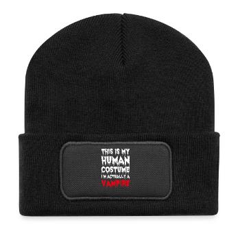 Vampir Spruch Halloween I'm Actually A Vampire - Recycelte Patch Beanie - Schwarz - Vorne