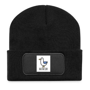 Moinsen Sticker mit Möwe - Recycelte Patch Beanie - Schwarz - Vorne