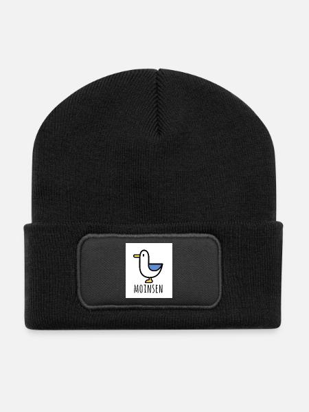 Moinsen Sticker mit Möwe - Recycelte Patch Beanie - Schwarz