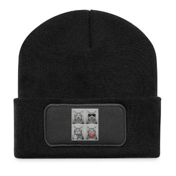 Katzen Graue Tabby Katze - Recycelte Patch Beanie - Schwarz - Vorne
