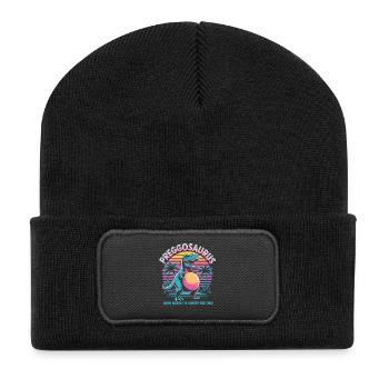 Preggosaurus Babyparty Baby Dino Mama Schwanger - Recycelte Patch Beanie - Schwarz - Vorne