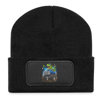 Dino Monster Truck Abenteuer - Recycelte Patch Beanie - Schwarz - Vorne
