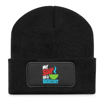 Suppe mit eigener Hintergrundgeschichte - Recycelte Patch Beanie - Schwarz - Vorne