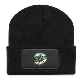 Conquer The White Roads Vintage-Radsportplakat - Recycelte Patch Beanie - Schwarz - Vorne