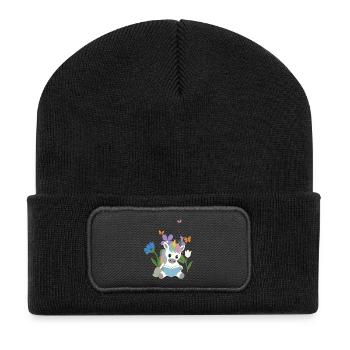 Veilchen · Garten · Bücher Einhorn · Schmetterling - Recycelte Patch Beanie - Schwarz - Vorne