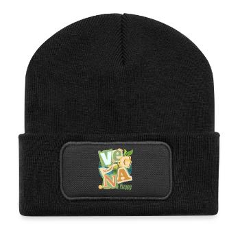 Vegan Welt Collage - Recycelte Patch Beanie - Schwarz - Vorne