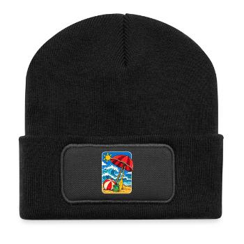 Retro Sunny Beach Day Illustration - Recycelte Patch Beanie - Schwarz - Vorne
