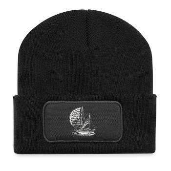 Segelboot Segeln Segler Meer Nautik Vintage Motiv - Recycelte Patch Beanie - Schwarz - Vorne