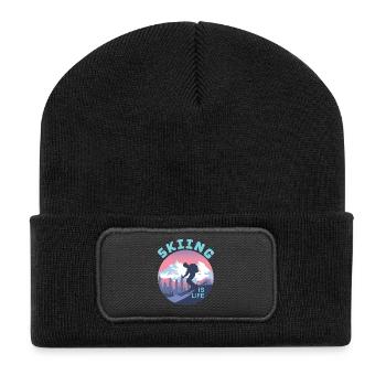 Skifahren Ist Leben Wintersport Retro Silhouette - Recycelte Patch Beanie - Schwarz - Vorne