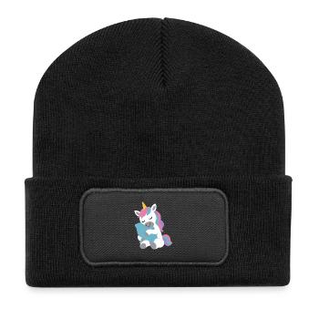 Einhorn fantasievoll Fabelwesen Design Kissen - Recycelte Patch Beanie - Schwarz - Vorne