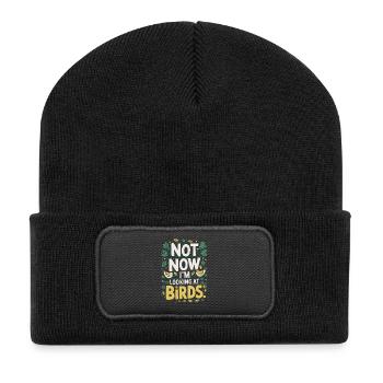 Not Now Im Looking At Birds Vogelbeobachtung - Recycelte Patch Beanie - Schwarz - Vorne