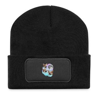 3 Corgis, die auf den Mond heulen – walisischer Corgi-Hundeliebhaber - Recycelte Patch Beanie - Schwarz - Vorne