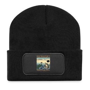 Hokusai Giant Frog Japanese Ukiyo-e Parody Art - Recycelte Patch Beanie - Schwarz - Vorne