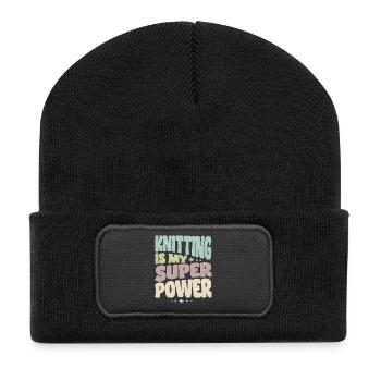 Stricken Strickerin Stricker Knitting superpower - Recycelte Patch Beanie - Schwarz - Vorne