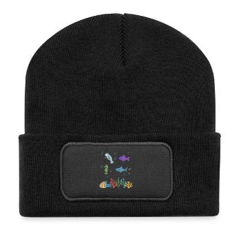 Seekuh Unterwasser Kinder Fisch Seepferdchen - Recycelte Patch Beanie - Schwarz - Vorne