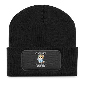 Morgenroutine - Wickler drin, Geduld weg - Recycelte Patch Beanie - Schwarz - Vorne