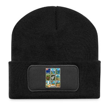 Neuseeland Briefmarken - Recycelte Patch Beanie - Schwarz - Vorne
