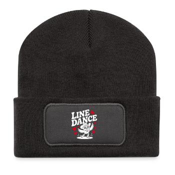 Line Dance Eule lustige Eule mit Stetson und Boots - Recycelte Patch Beanie - Dunkelgrau - Vorne