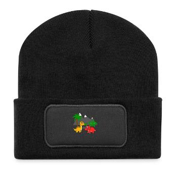 Dino Welt - Recycelte Patch Beanie - Schwarz - Vorne