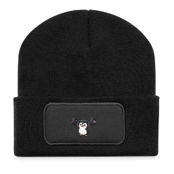 Pinguin Hantel Workout Stark - Recycelte Patch Beanie - Schwarz - Vorne
