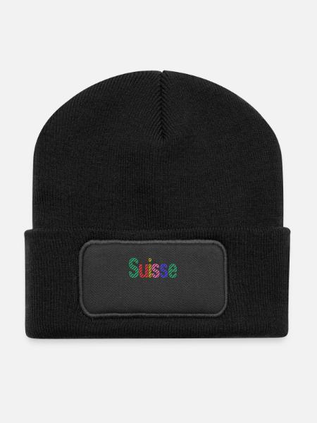 SUISSE. HUMOUR. PAYS. DRAPEAU. GENEVE. LAUSANNE - Beanie recyclé à patch - noir