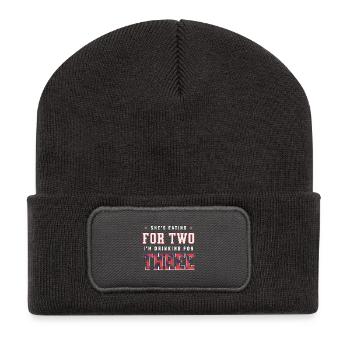 Elle mange pour deux Je bois pour trois - Beanie recyclé à patch - charbon - Devant