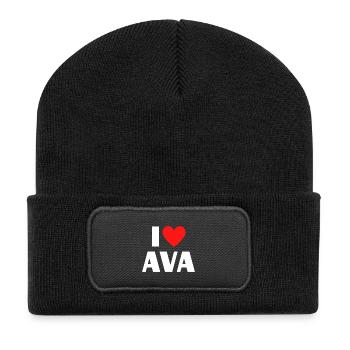 I Love Ava Red Heart Love Fan Gift - Recycled Patch Beanie - black - Front