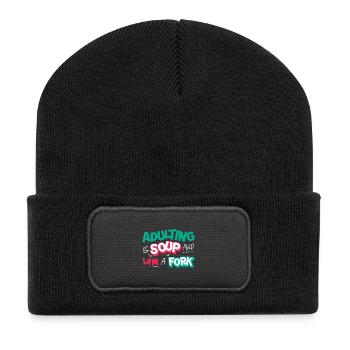 Erwachsenwerden ist Suppe Und Ich Bin Eine Gabel Lustig Erwachsenhaft - Recycelte Patch Beanie - Schwarz - Vorne