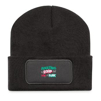 Erwachsenwerden ist Suppe Und Ich Bin Eine Gabel Lustig Erwachsenhaft - Recycelte Patch Beanie - Dunkelgrau - Vorne