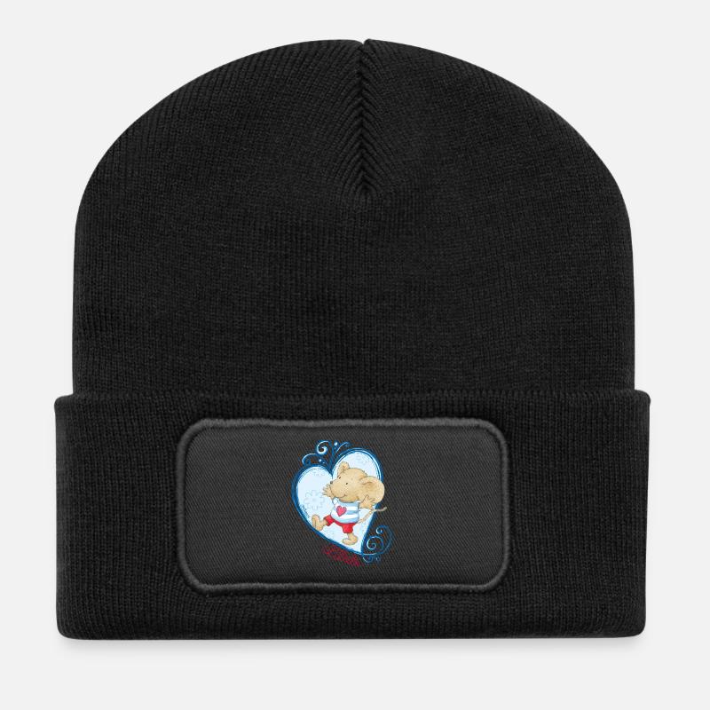 Lillebi Herz blau - Recycelte Patch Beanie - Schwarz