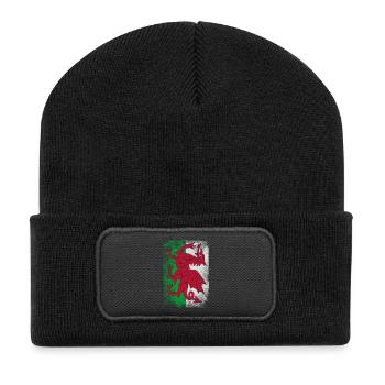 Wales Flag Proud Welsh Vintage Distressed Hemd - Recycelte Patch Beanie - Schwarz - Vorne